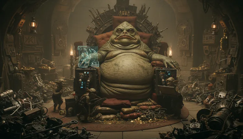 Illustration of jabba: A fictional large slug character from Star Wars.