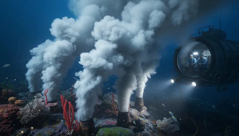 Illustration of hydrothermal: Relating to hot water, often in geology.