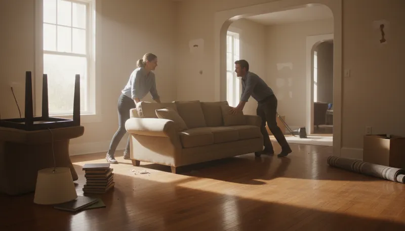 Illustration of move furniture: Change the arrangement of furniture.