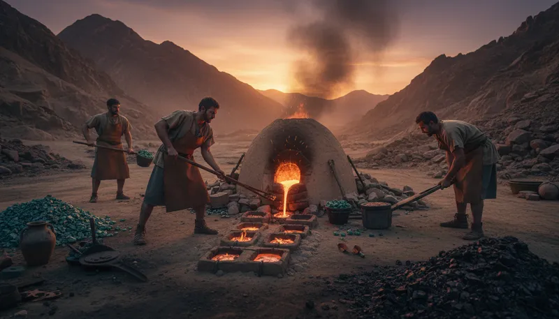Illustration of smelt: To extract metal from ore by heating.