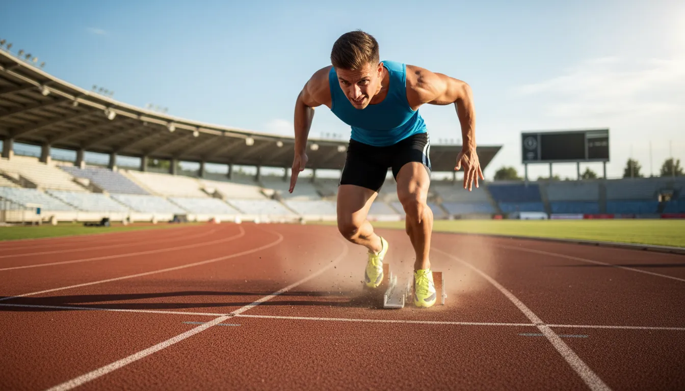 storm out of the blocks 的插图：to begin with great speed or energy