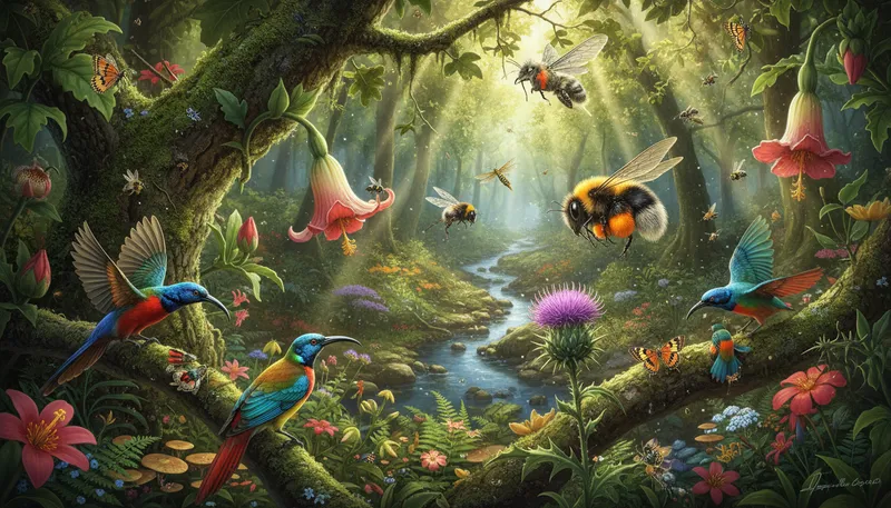 Illustration of ecosystem: A community of living and non-living things.