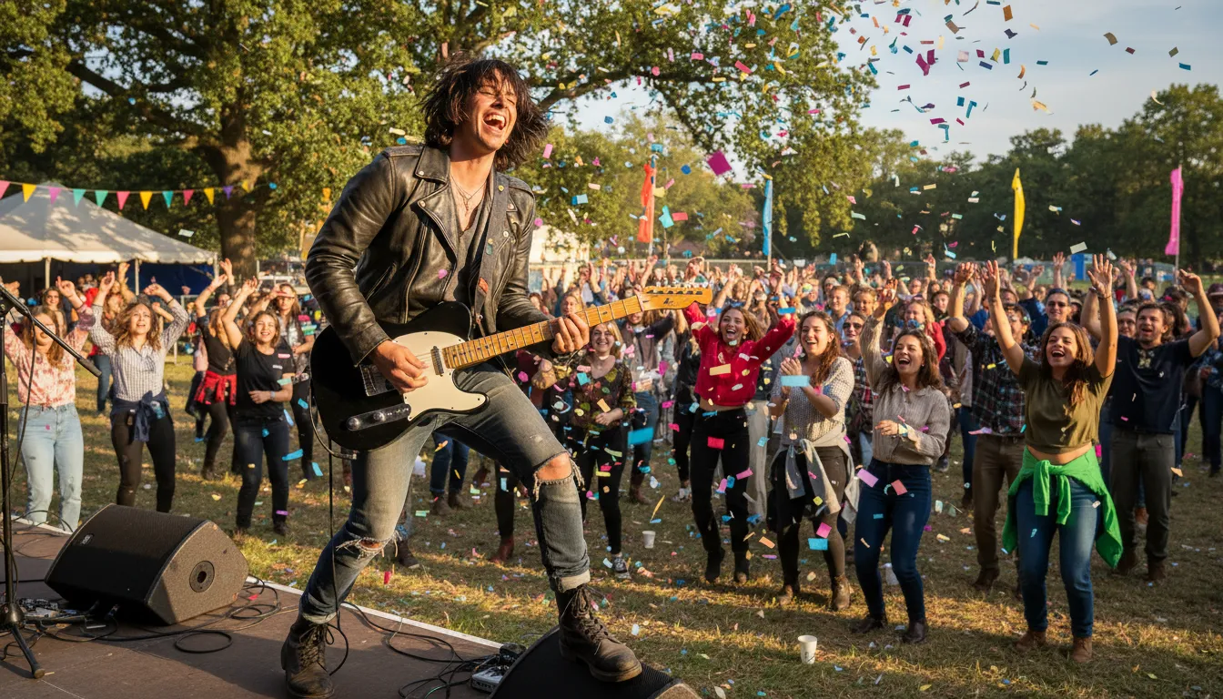 ภาพประกอบของ rock out with one's cock out: To enjoy oneself freely and confidently.