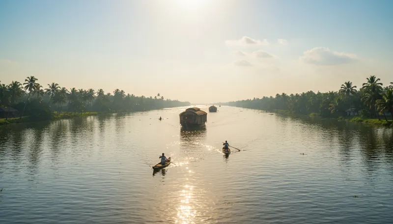Illustration of kerala: A state in India known for its backwaters.