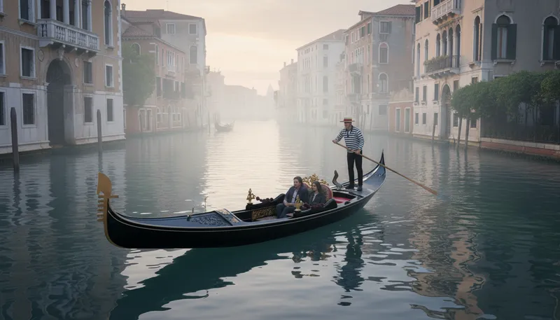 Illustration of gondola: A boat used in Venetian canals.
