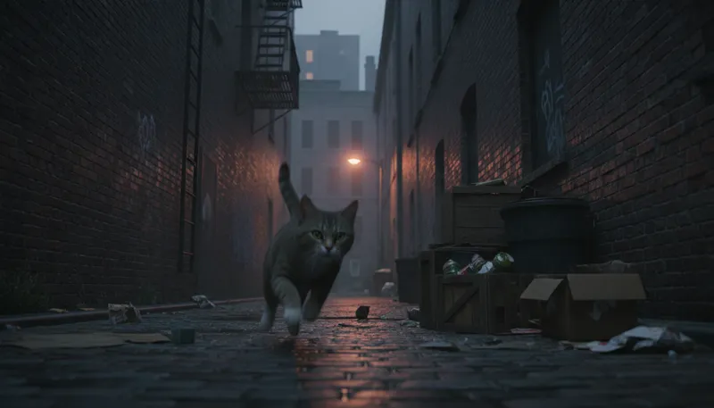 Illustration of alley: A narrow passage between buildings.