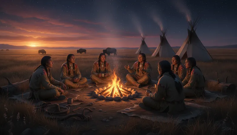 Illustration of lakota: A Native American tribe from the Midwest.
