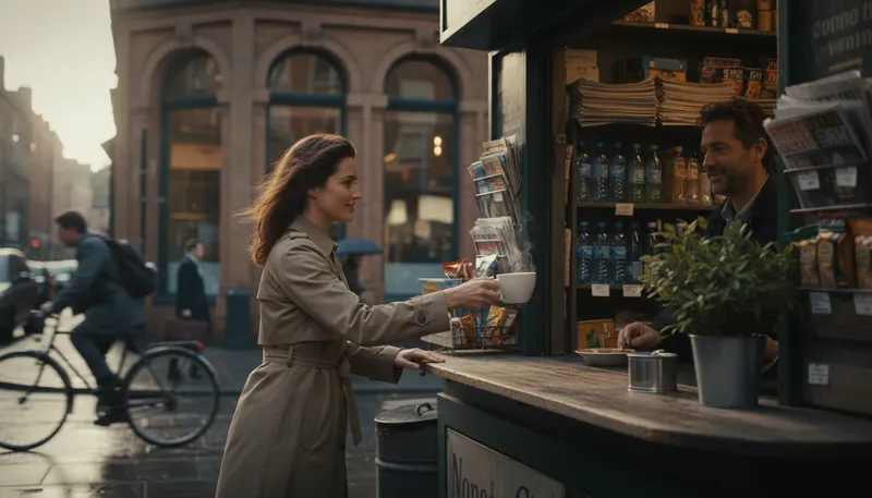 Illustration of newsstand: Place selling newspapers and magazines.