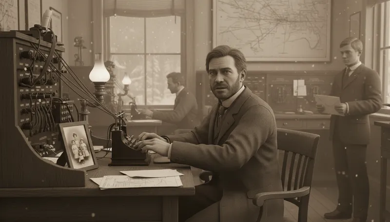 Illustration of telegraph: An old system for sending messages over wires.