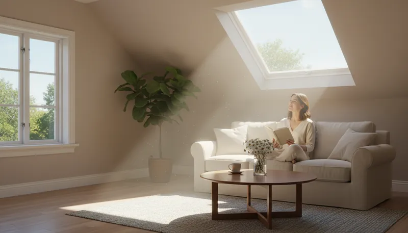 Illustration of skylight: A window in the roof for natural light.