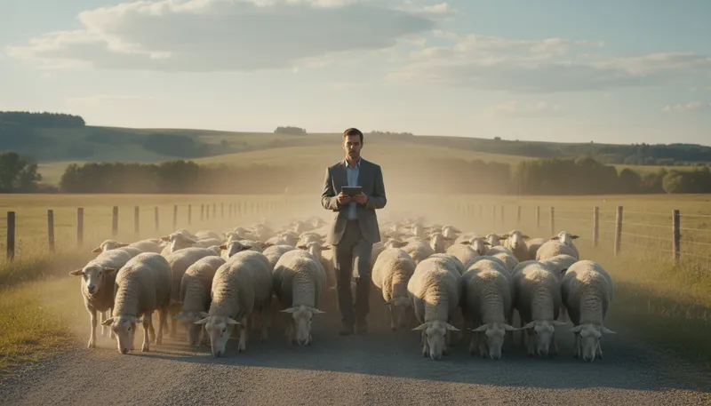 Illustration of sheep: a person who follows others blindly
