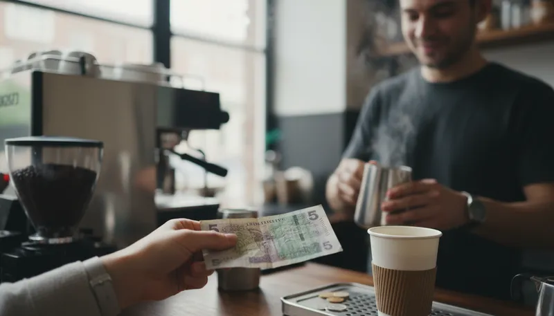 Illustration of fiver: A five-dollar bill or note.