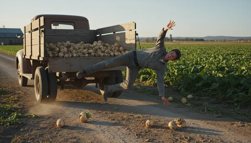 Illustration of fall off the turnip truck: act naive or foolish