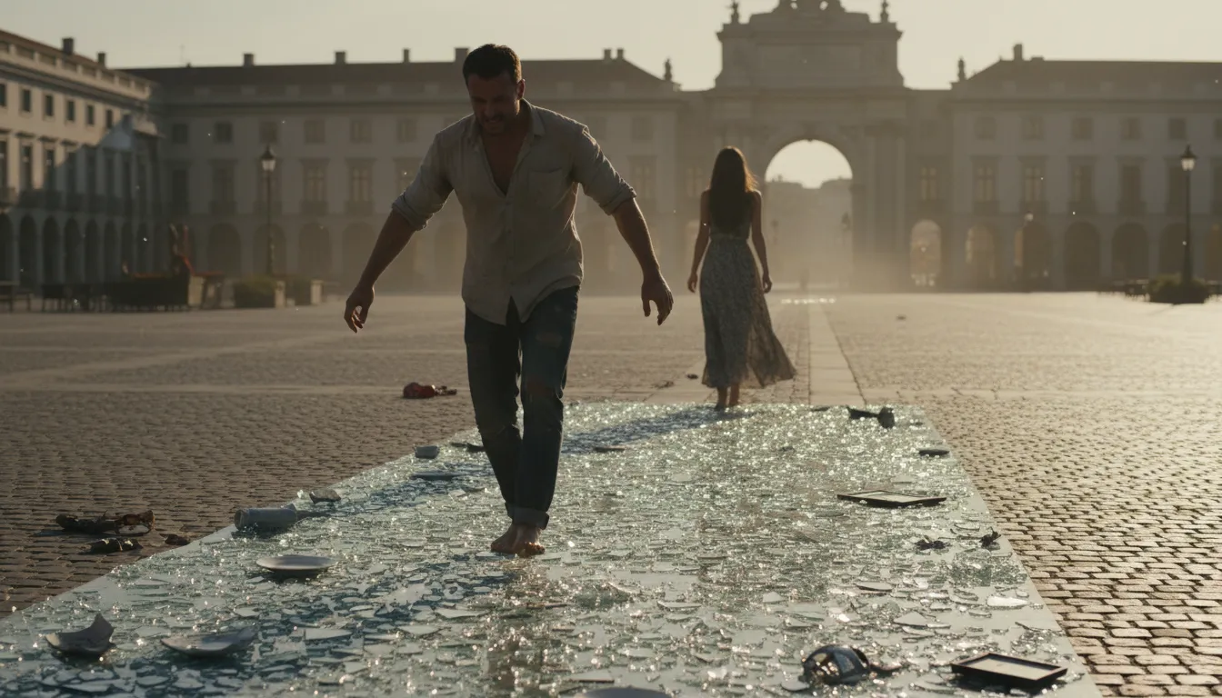 walk on broken glass 的插圖：Face extreme discomfort or hardship.