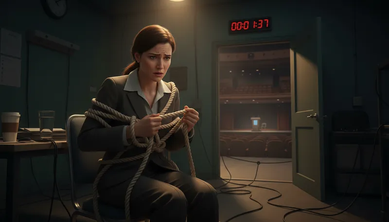 Illustration of tied in knots: Confused or anxious about something.