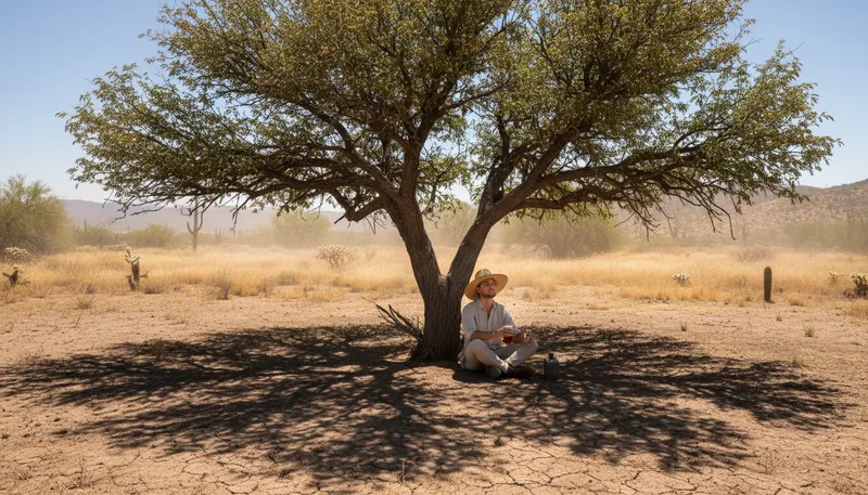 Illustration of mesquite: A type of tree or shrub in arid regions.