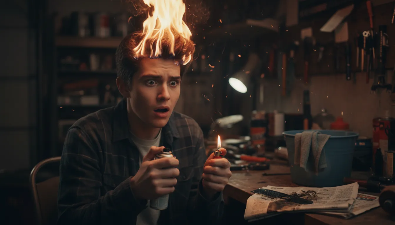 Ilustración de set one's hair on fire: Do something very risky or reckless.