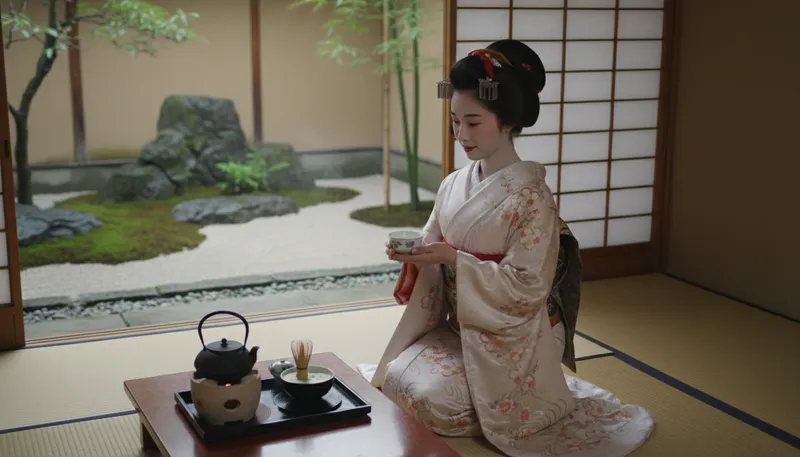Illustration of geisha: A Japanese woman trained in arts and entertainment.