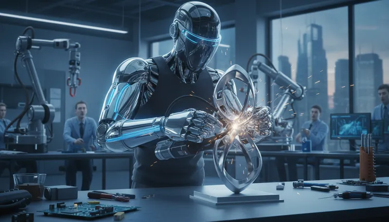 Illustration of cyborg: A being with both biological and mechanical parts.