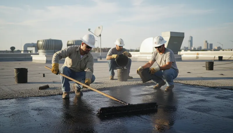 Illustration of tar: A thick, dark liquid used for roofing.