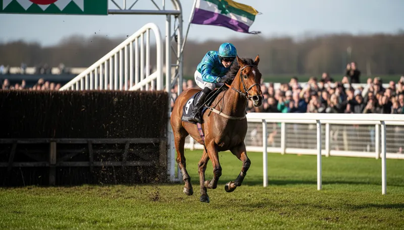 Illustration of steeplechase: A horse race with obstacles to jump over.