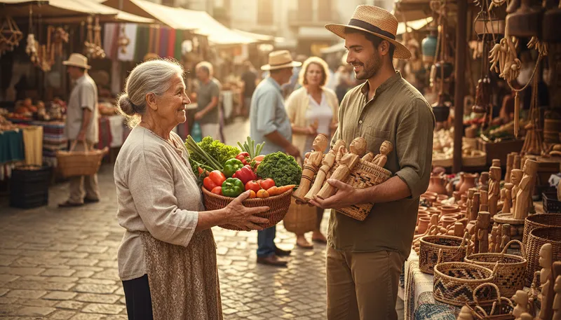 Illustration of barter: To exchange goods or services without money.