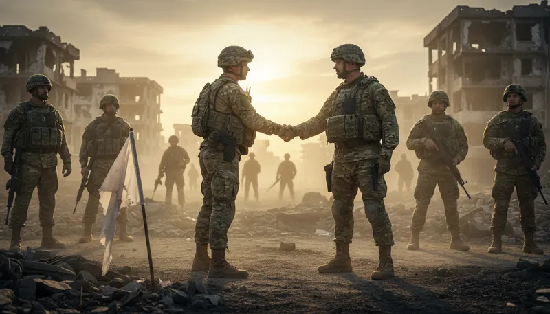 Illustration of ceasefire: A temporary halt to fighting in conflict.