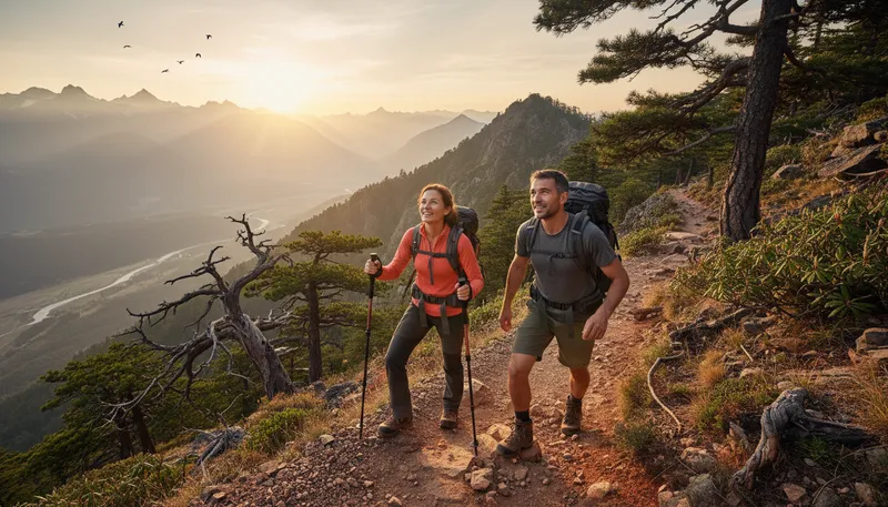 Illustration of hike: to walk a long distance in nature