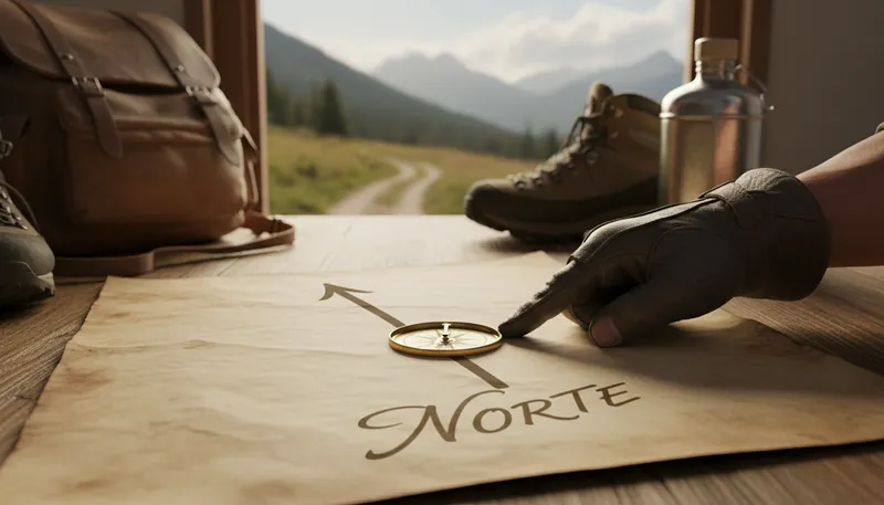 Illustration of norte: A term meaning north in Spanish.