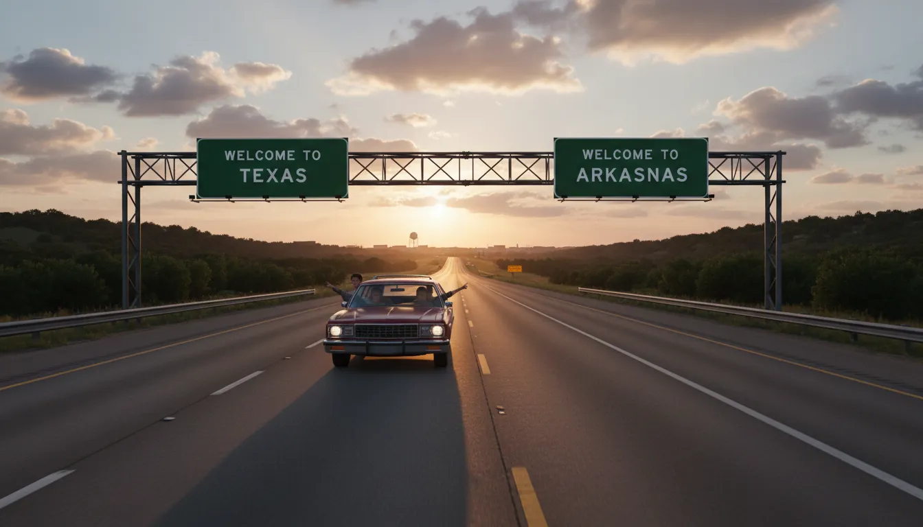 texarkanaのイラスト：A city located on the border of Texas and Arkansas.