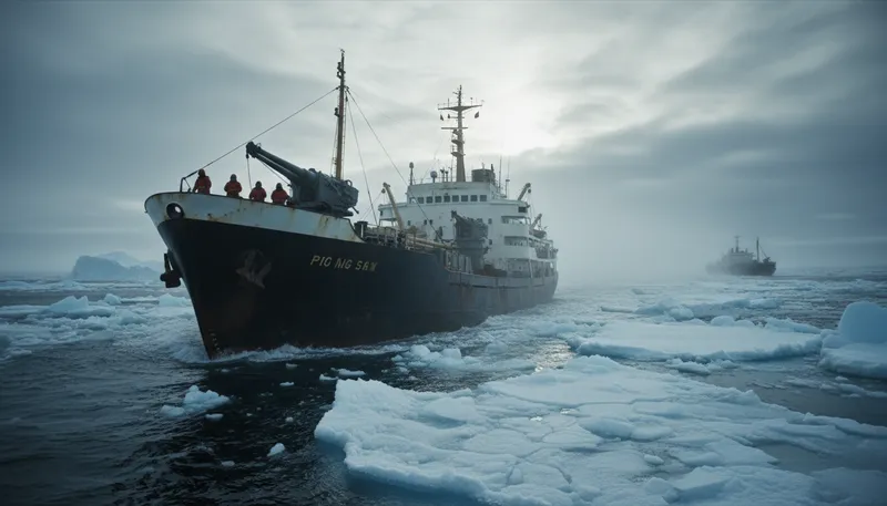 Illustration of whaling: the practice of hunting whales for their resources.
