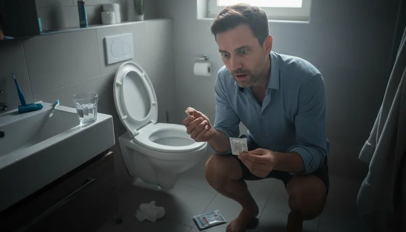 Illustration of with one's dick in one's hand: Caught unprepared or in a vulnerable position.