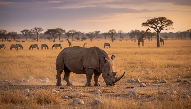 Illustration of rhinoceros: A large, thick-skinned herbivore.