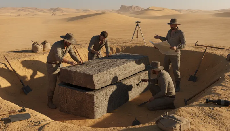 Illustration of sarcophagus: A stone coffin, often decorated and ancient.