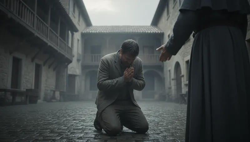 Illustration of down on one's knees: To beg or plead earnestly.