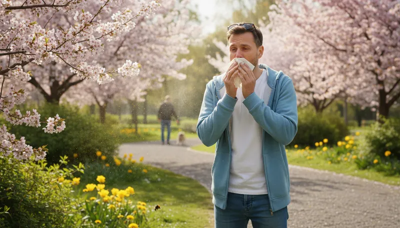 Illustration of i'm allergic to pollen: Having a reaction to pollen.