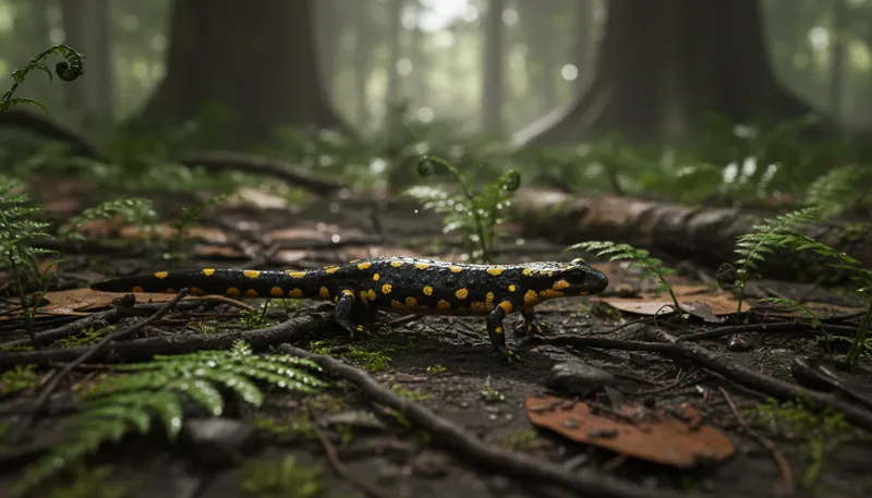 Illustration of salamander: A small amphibian with a slender body.