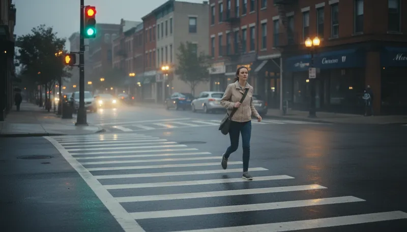 Illustration of pedestrian: A person walking in a public area.