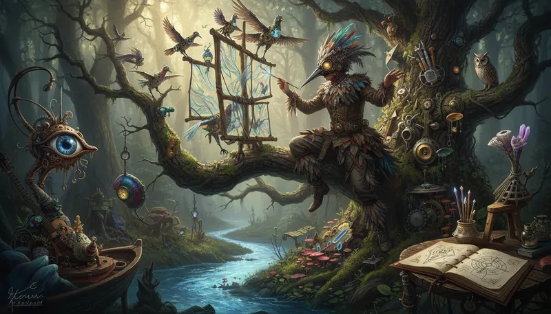 Illustration of strange bird: An eccentric or unusual person.