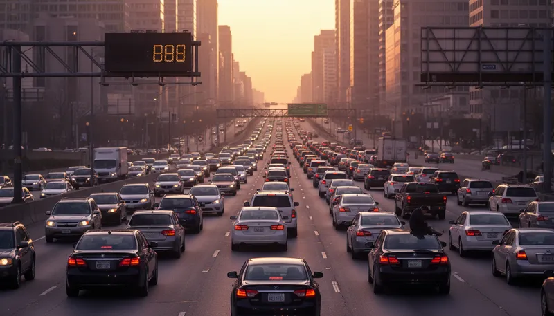 Illustration of congestion: An excessive accumulation of something, often traffic.