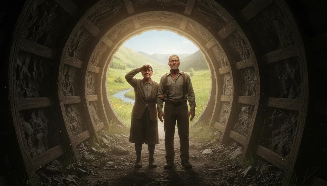 light at the end of the tunnel 일러스트: hope that a difficult situation will soon end