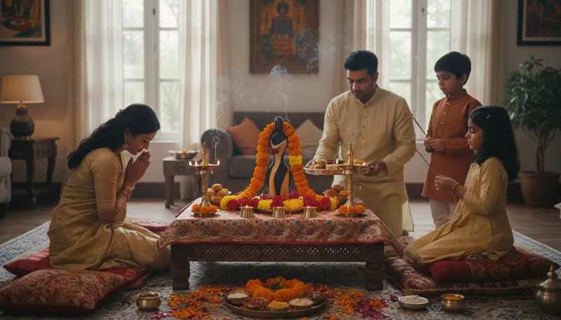 Illustration of pooja: A Hindu ritual of worship.