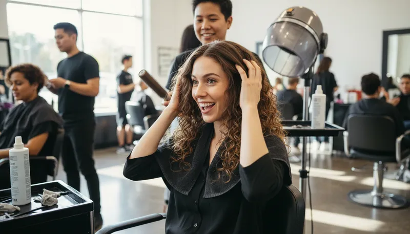 Illustration of perm: A chemical treatment for curly hair.