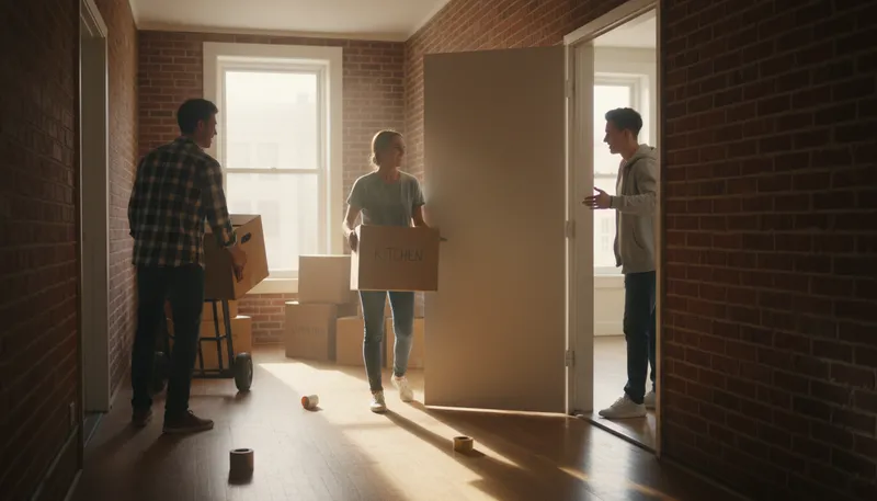Illustration of movin: Changing residence or location.