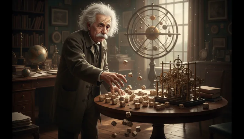 Illustration of god does not play dice with the universe: events are not random; they follow laws.