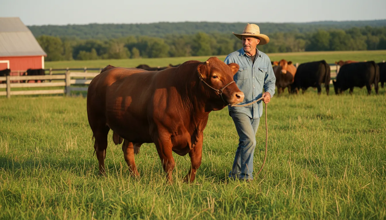 Иллюстрация Devon: A breed of red beef cattle.