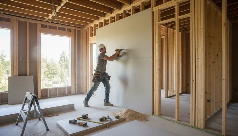 Illustration of drywall: Material used for walls and ceilings.