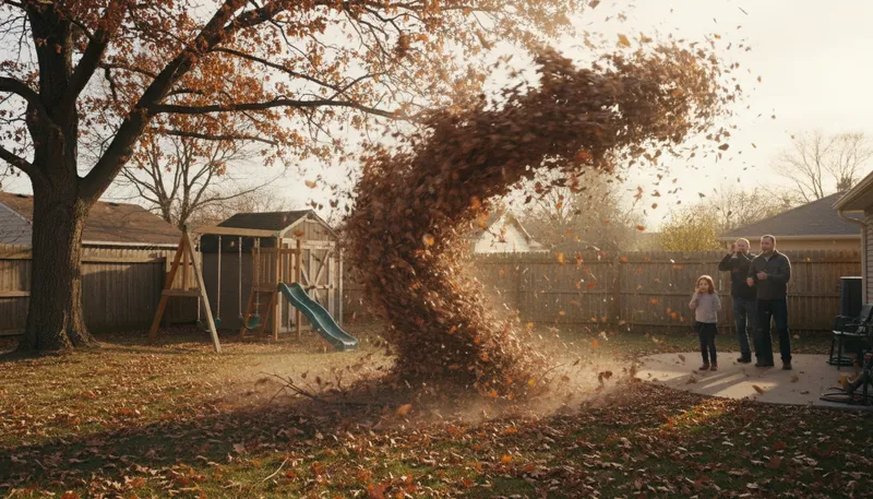 Illustration of whirlwind: a strong, rotating wind or chaotic situation.