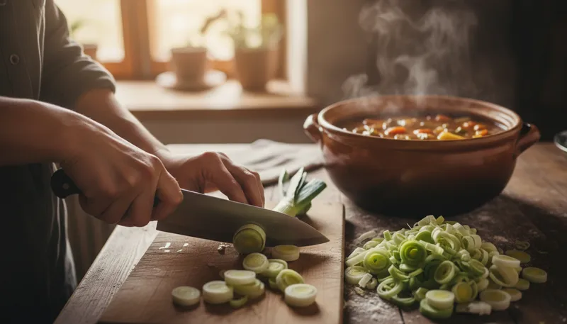 Illustration of leek: A vegetable with a mild onion-like flavor.