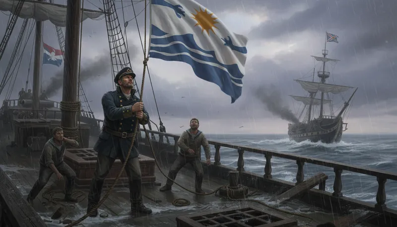 Illustration of strike one's flag: to surrender or give up.